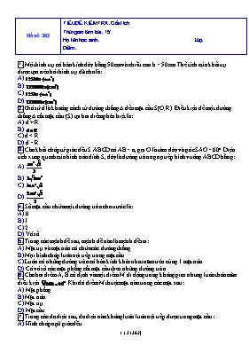 Đề kiểm tra 15 phút môn Giải tích - Đề số 362